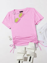 DRAWSTRING SIDE SOLID TEE-PINK